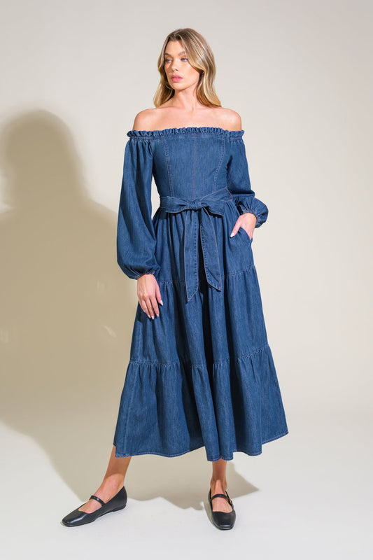 ARTISTIC IMPULSE DENIM MIDI DRESS Flying Tomato