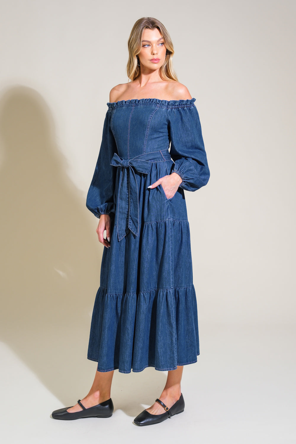 ARTISTIC IMPULSE DENIM MIDI DRESS Flying Tomato