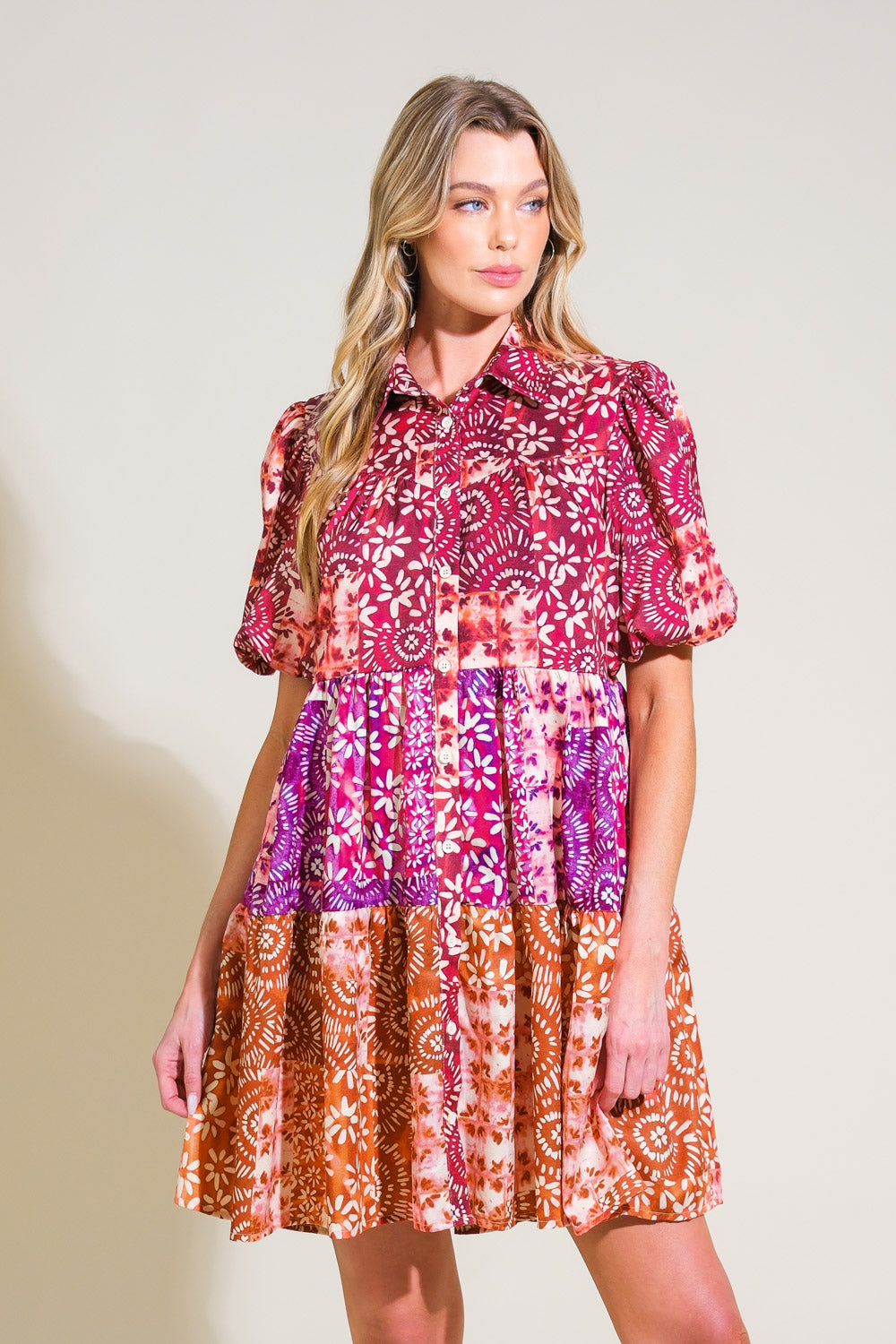 KEEP IT INTERESTING WOVEN MINI DRESS Flying Tomato