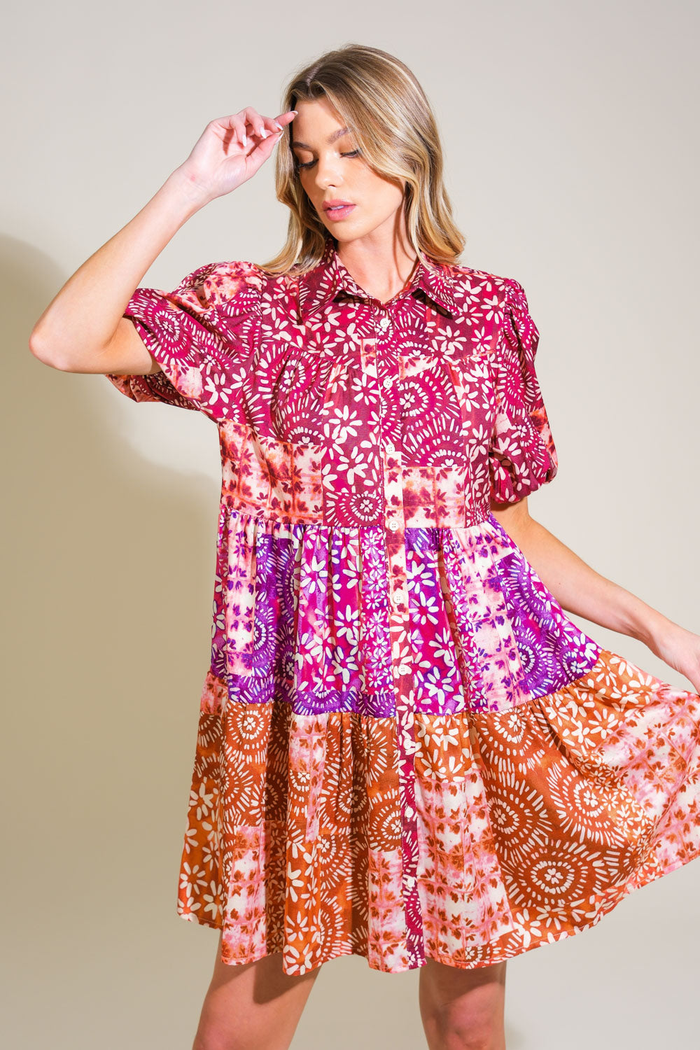 KEEP IT INTERESTING WOVEN MINI DRESS Flying Tomato