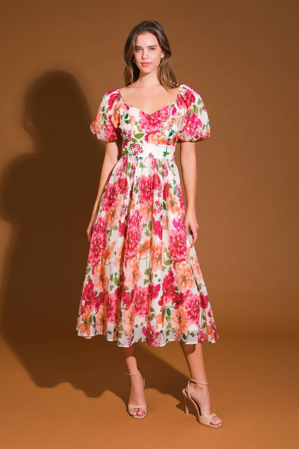FLORAL REVERIE WOVEN MIDI DRESS Flying Tomato