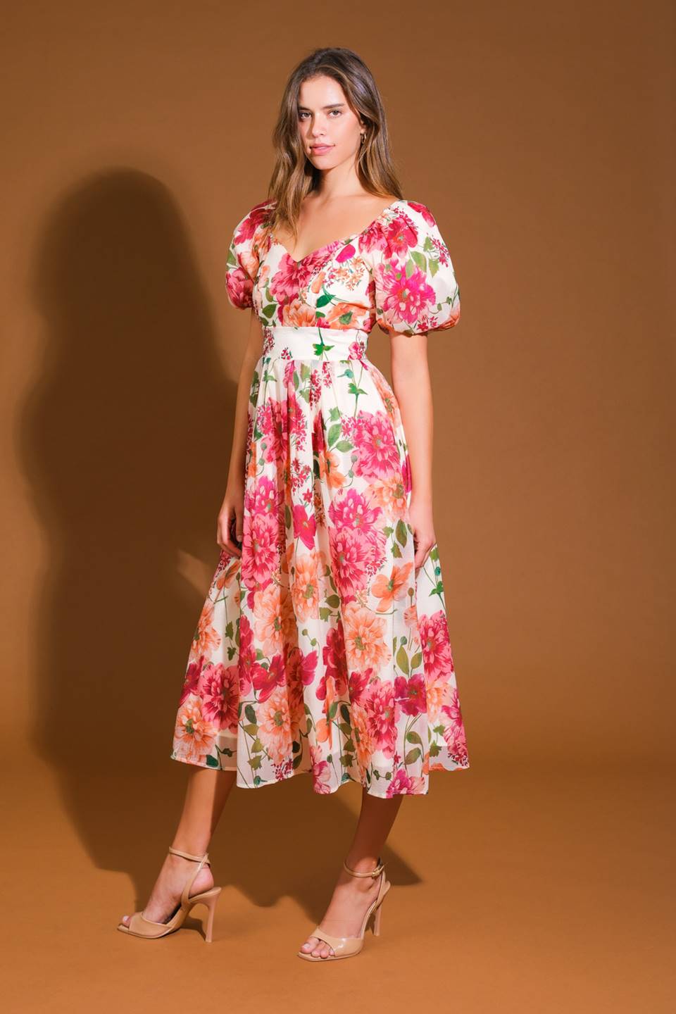 FLORAL REVERIE WOVEN MIDI DRESS Flying Tomato