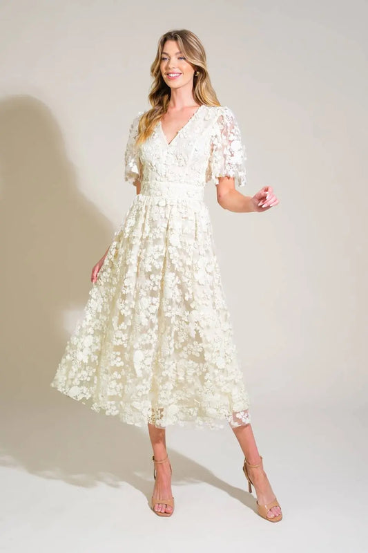 DREAMY BLOSSOM WOVEN LACE MIDI DRESS Flying Tomato