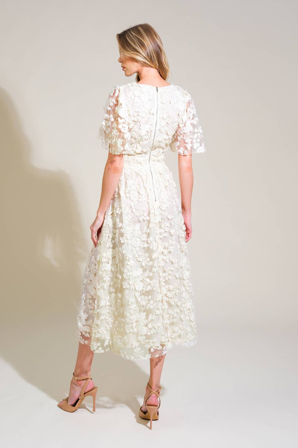 DREAMY BLOSSOM WOVEN LACE MIDI DRESS Flying Tomato