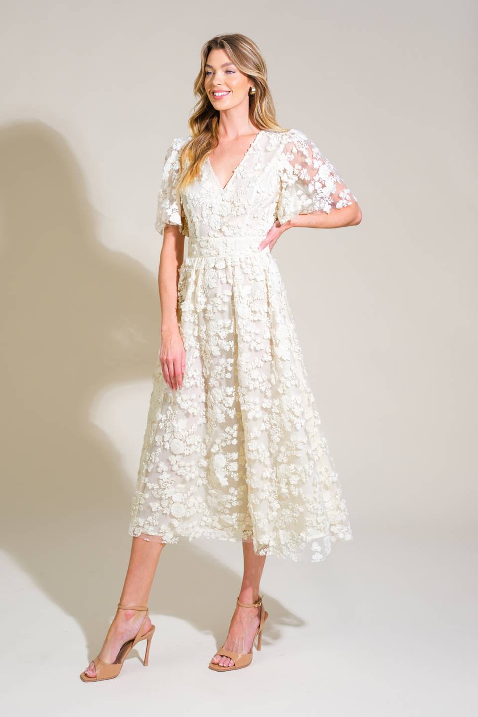DREAMY BLOSSOM WOVEN LACE MIDI DRESS Flying Tomato