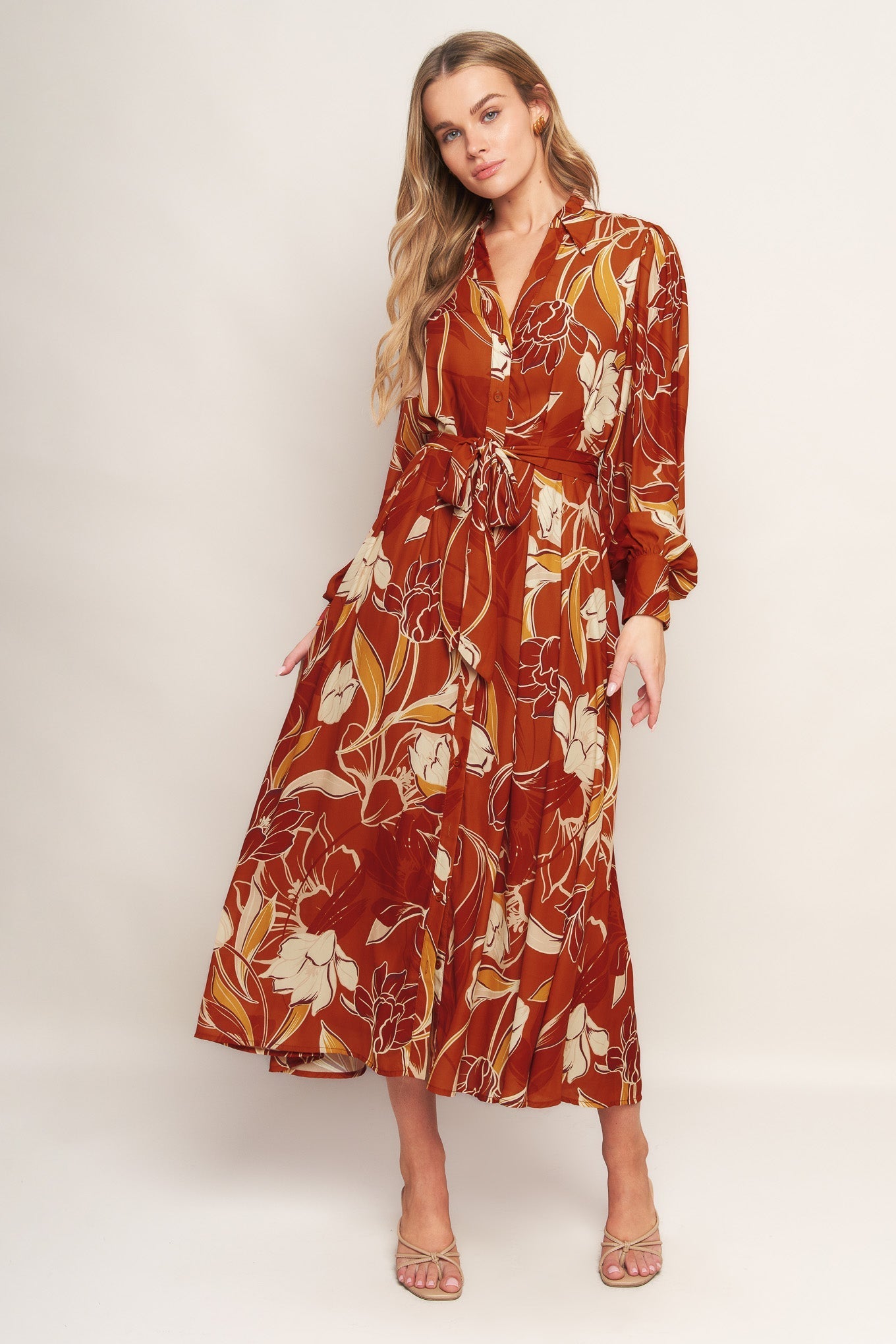 BLOOMING RADIANCE WOVEN MIDI DRESS Flying Tomato