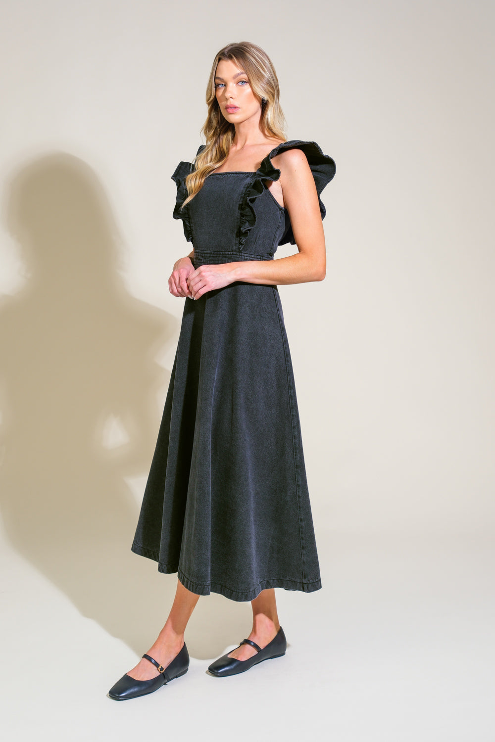 TIMELESS CHARM DENIM MIDI DRESS