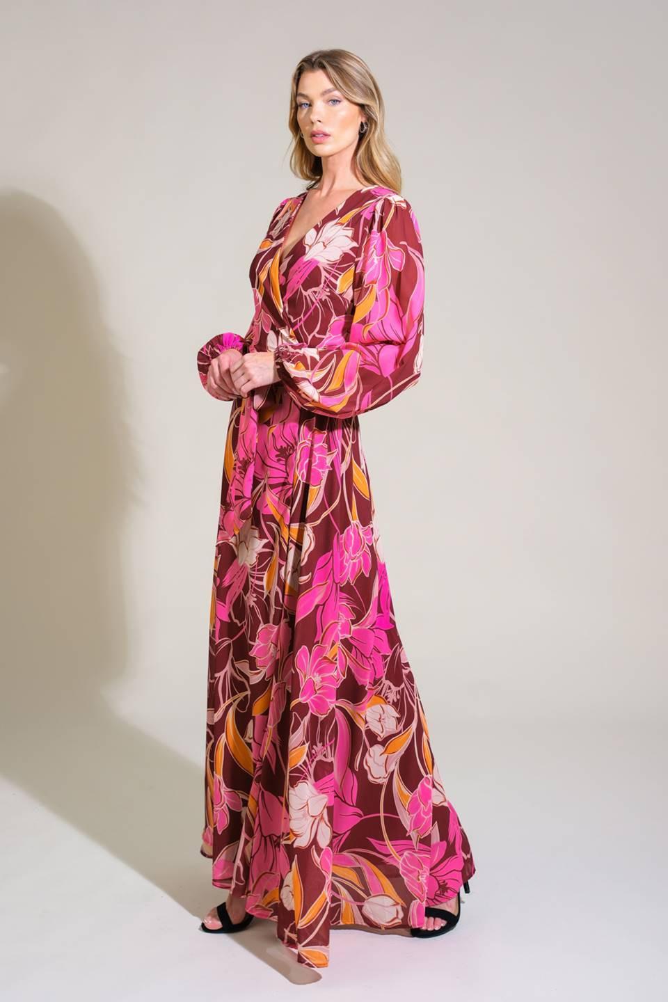 Flying Tomato Lush Haven Woven Maxi Dress, back view, revealing the sophisticated cut and graceful drape of the fabric.
