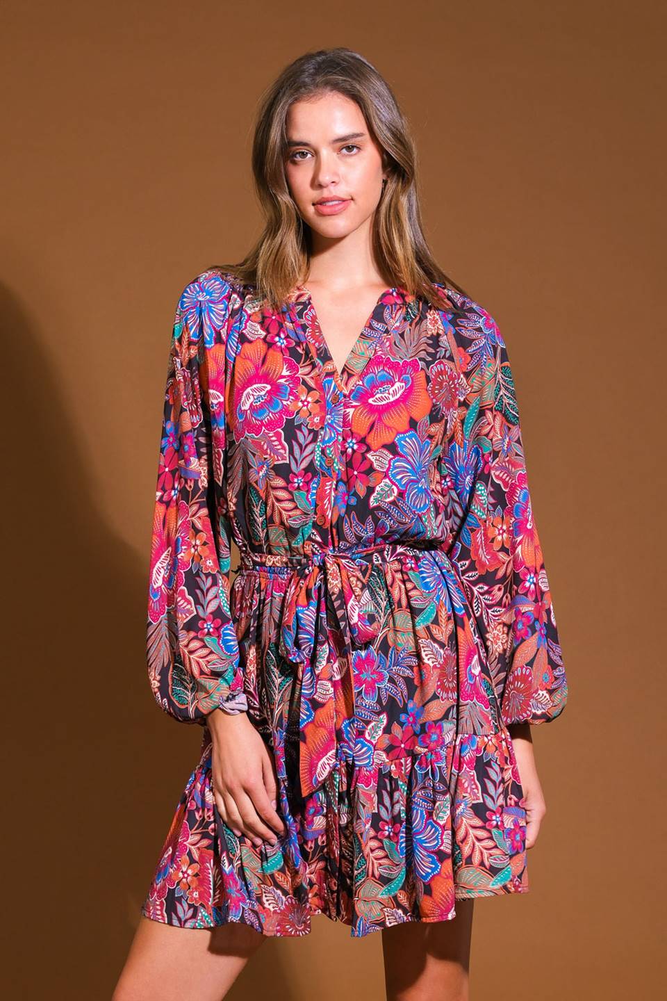 FLORAL BLISS WOVEN MINI DRESS