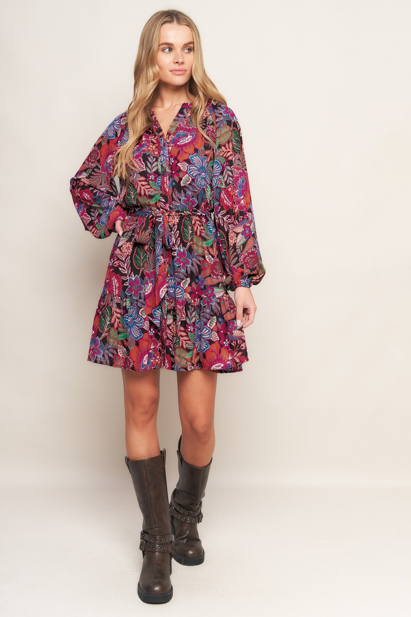 FLORAL BLISS WOVEN MINI DRESS Flying Tomato