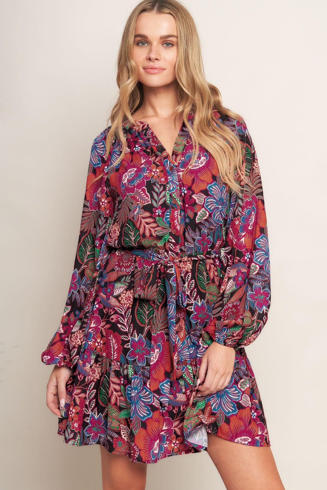 FLORAL BLISS WOVEN MINI DRESS Flying Tomato