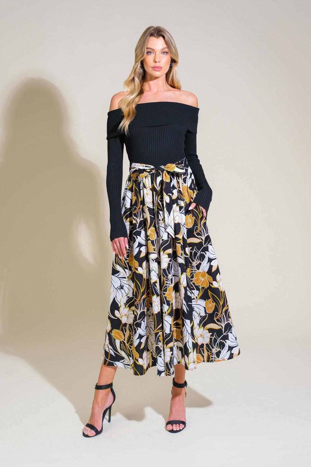 Flying Tomato TWIST ON TIMELESS WOVEN MIDI DRESS styled on a model, showcasing its elegant drape and versatile appeal.