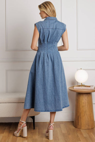 ROSES OF LOVE DENIM MIDI DRESS