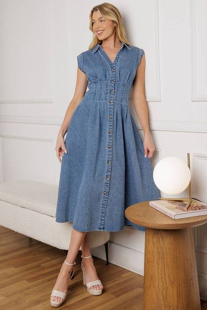 ROSES OF LOVE DENIM MIDI DRESS