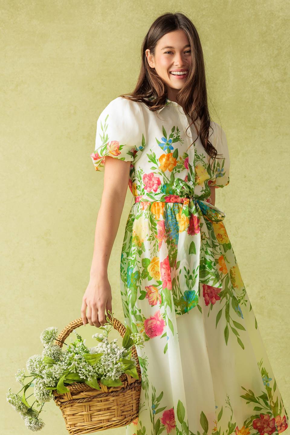 Much To Do Woven Midi Dress With Puff Sleeves And Sash