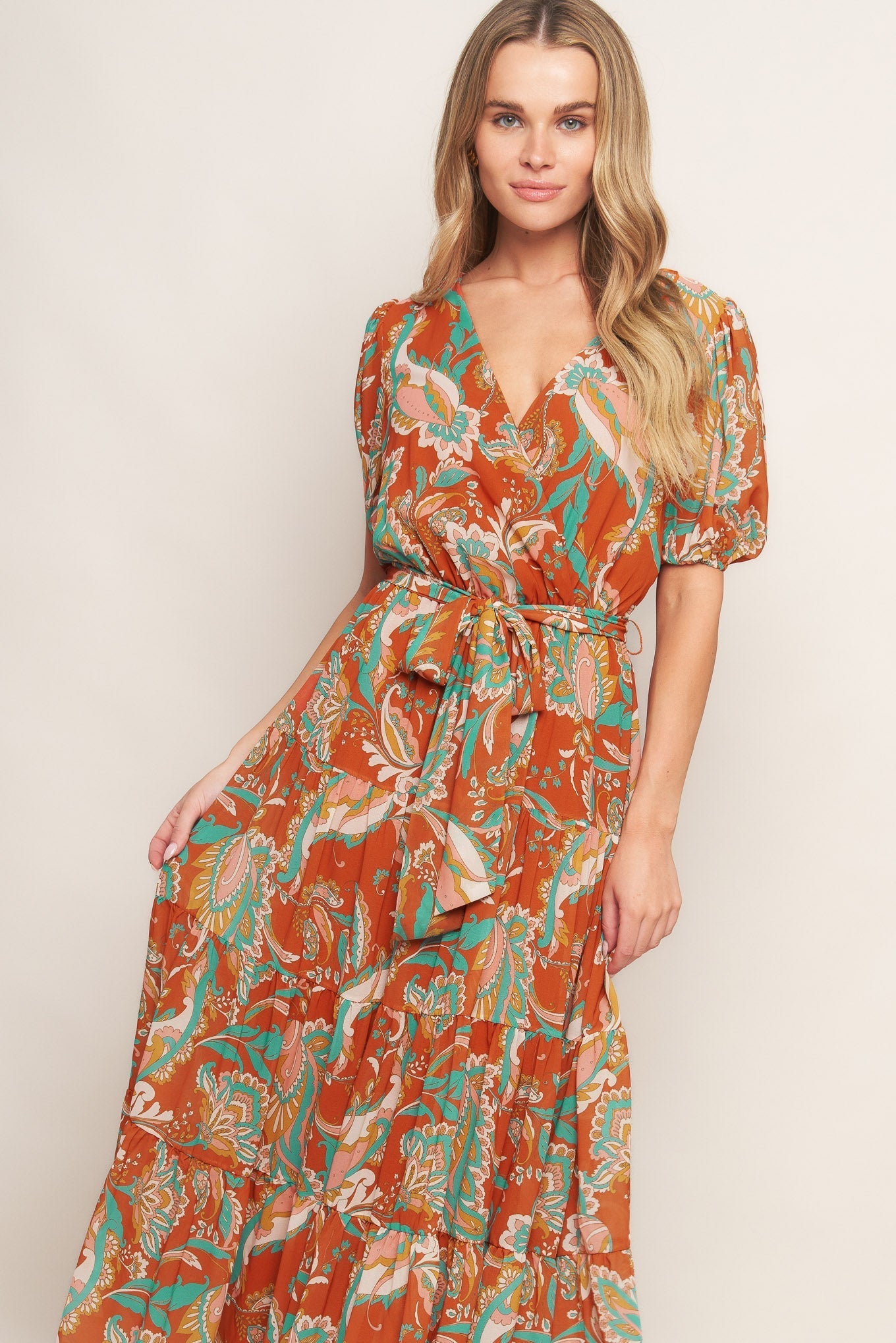 CAN'T LIVE WITHOUT RUST WOVEN MIDI DRESS Flying Tomato