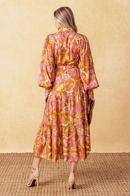 FLORAL EMBRACE WOVEN MIDI DRESS