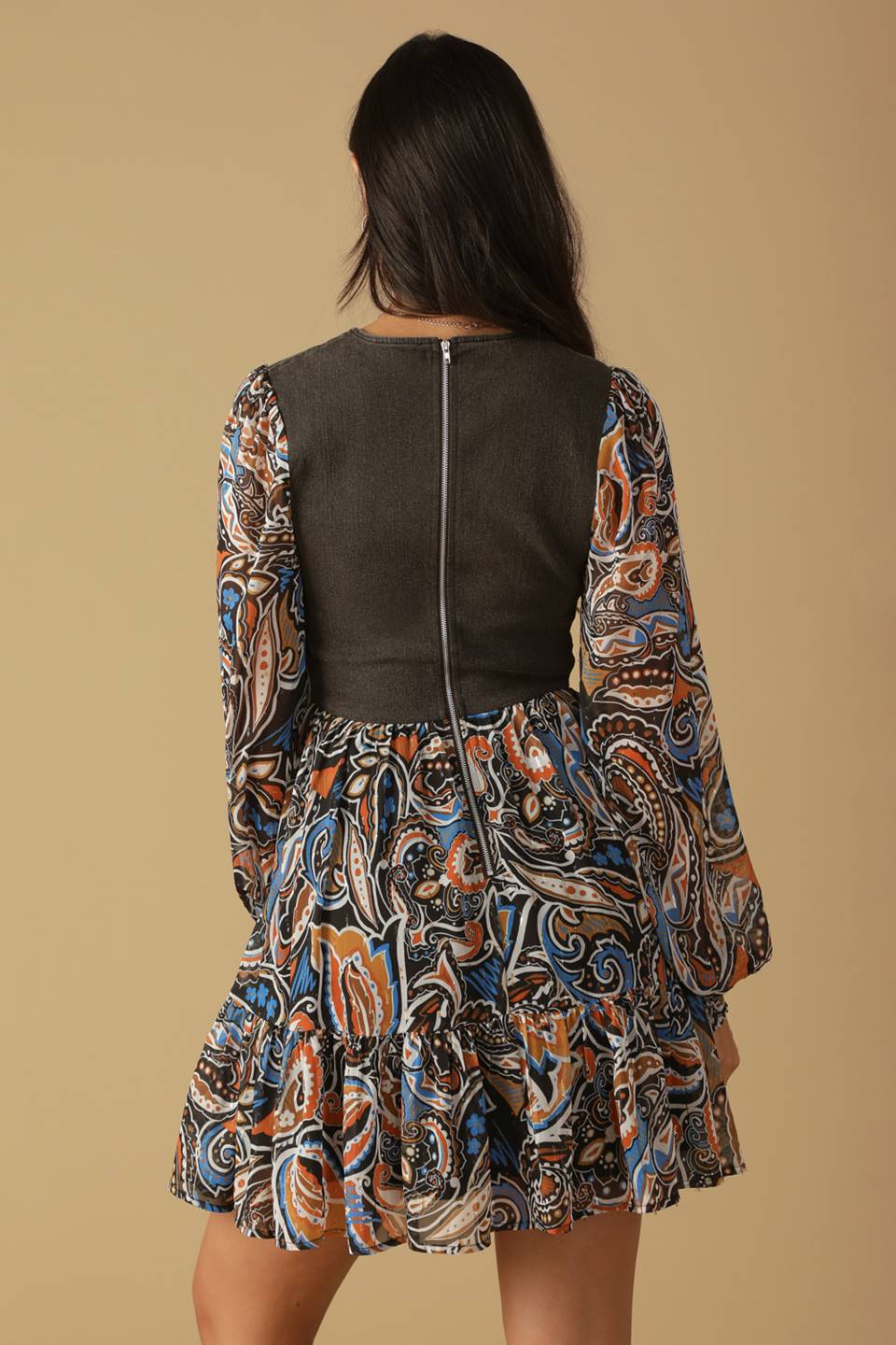 SAVOR THE SEASON WOVEN AND DENIM MINI DRESS Flying Tomato