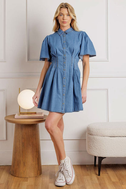 DENIM CHARM MINI DRESS