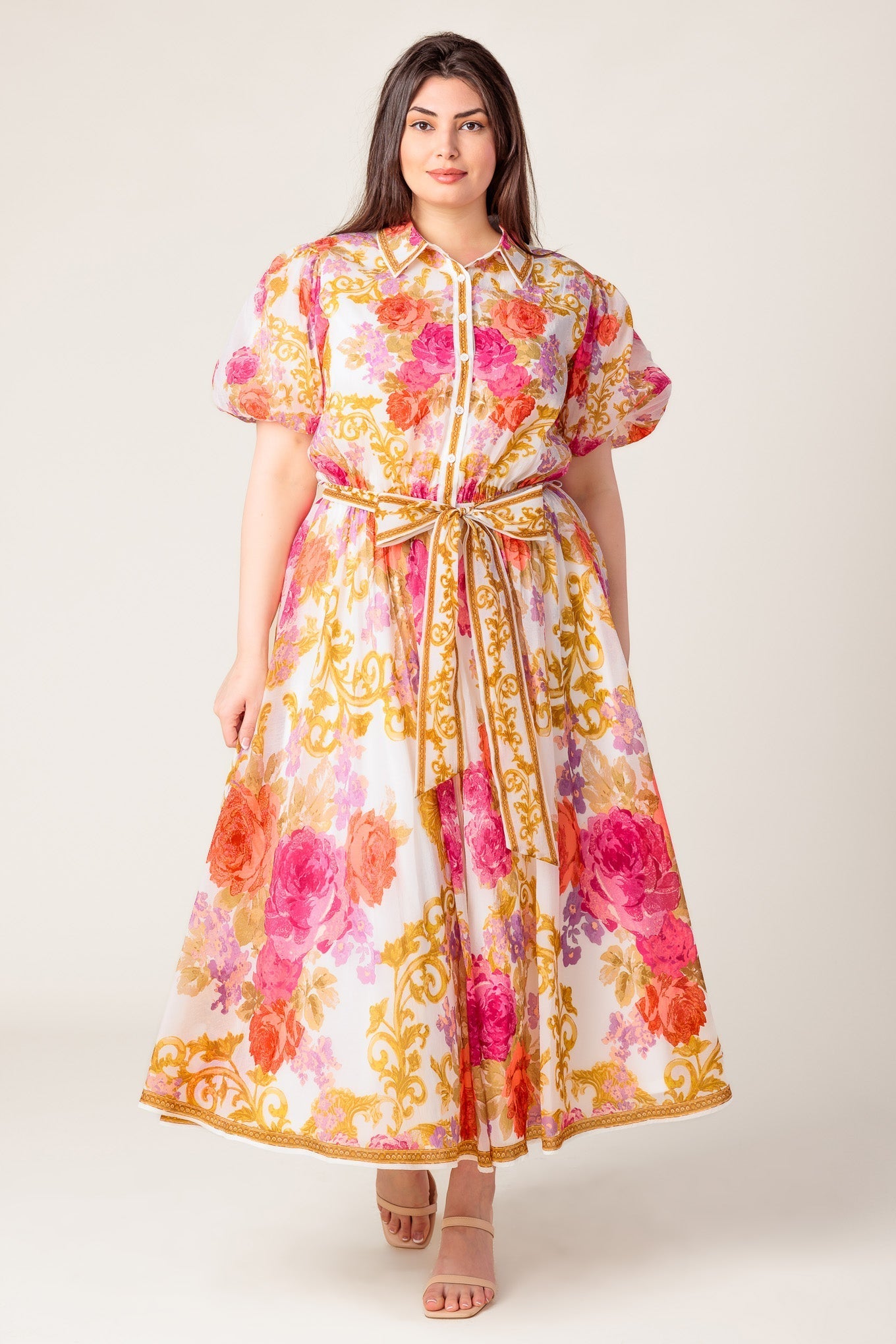 MAKING IT RIGHT IVORY FLORAL WOVEN MIDI DRESS Flying Tomato