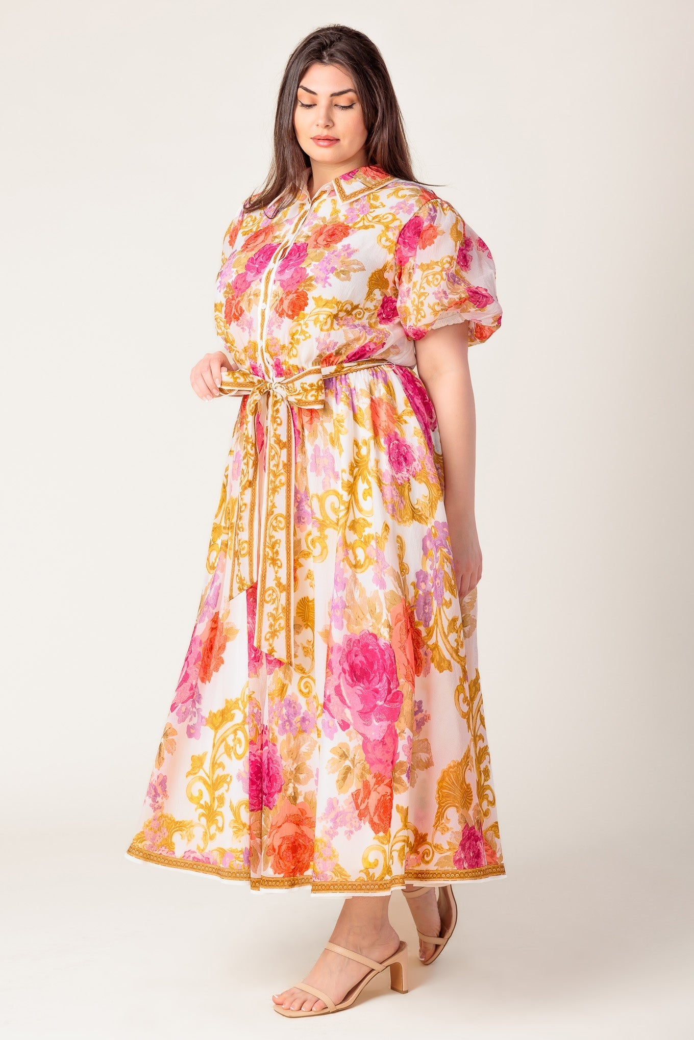 MAKING IT RIGHT IVORY FLORAL WOVEN MIDI DRESS Flying Tomato