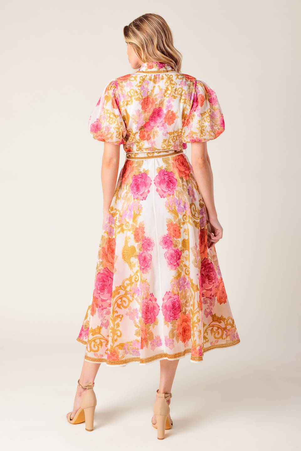 MAKING IT RIGHT IVORY FLORAL WOVEN MIDI DRESS Flying Tomato