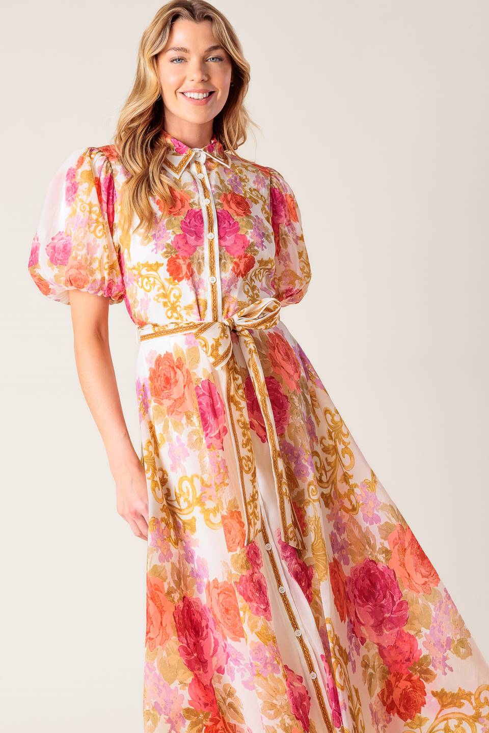 MAKING IT RIGHT IVORY FLORAL WOVEN MIDI DRESS Flying Tomato