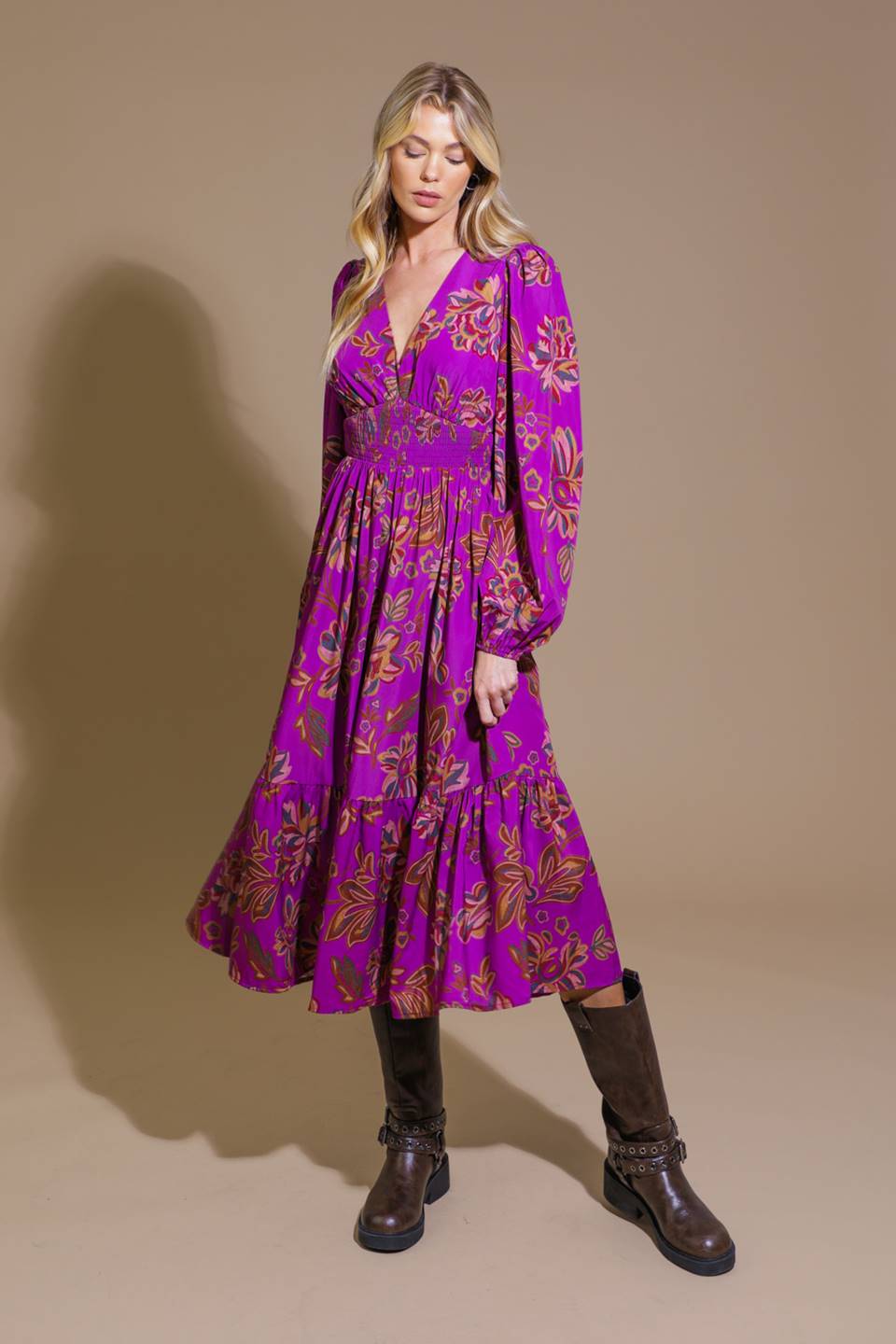 ELEGANTLY ELEVATED WOVEN MIDI DRESS Flying Tomato