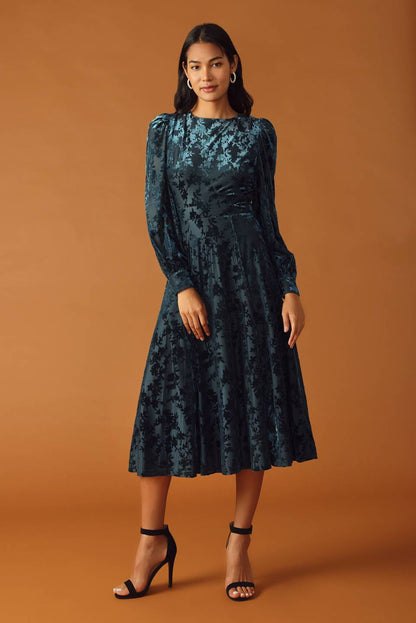 PASSING GLANCES VELVET MIDI DRESS