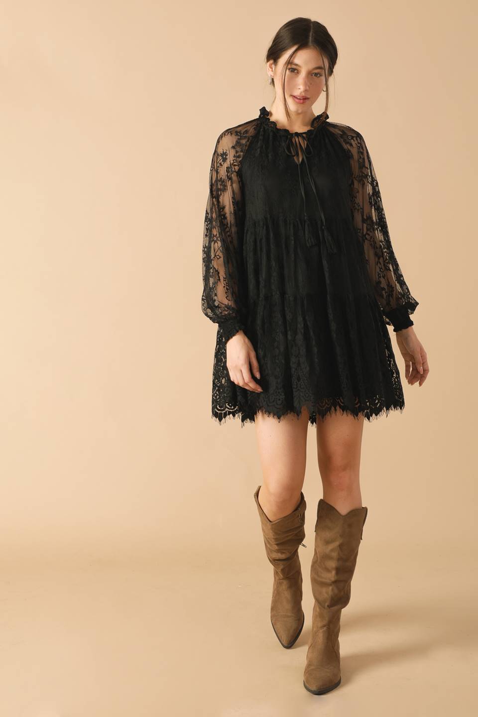 THIS & THAT BLACK WOVEN LACE MINI DRESS Flying Tomato
