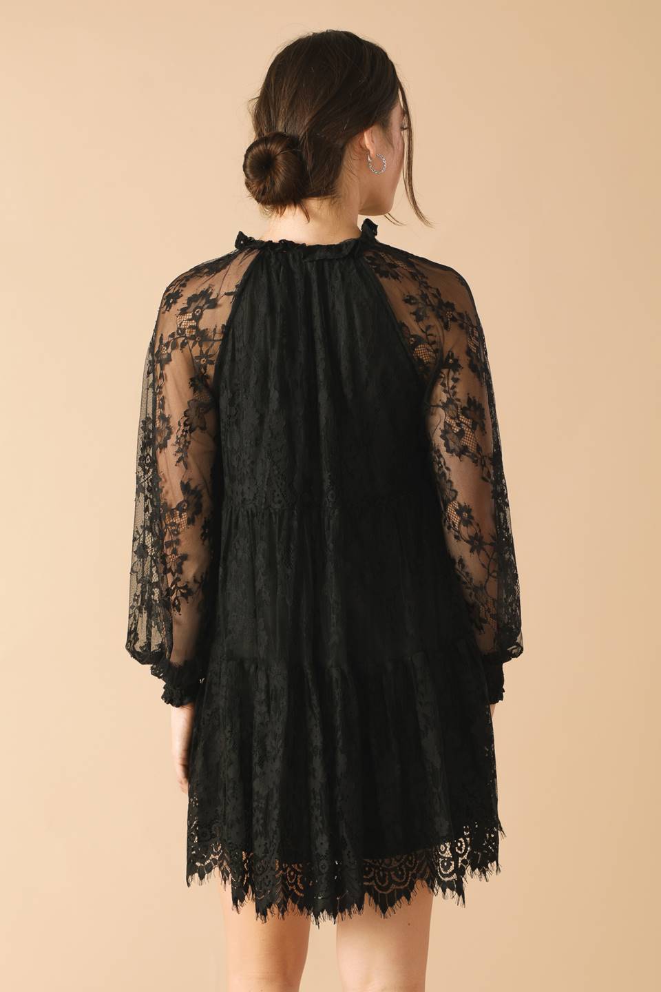 THIS & THAT BLACK WOVEN LACE MINI DRESS Flying Tomato