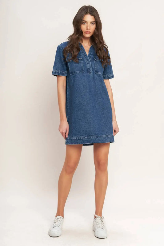 BLUE CANVAS DENIM MINI DRESS Flying Tomato