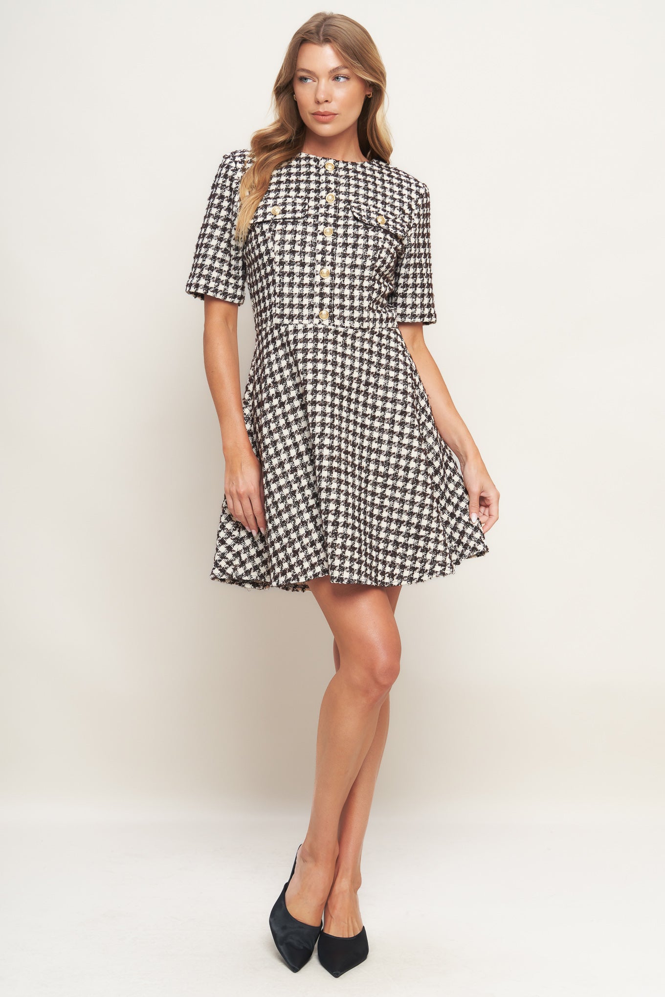 ELEGANT CHECK TWEED MINI DRESS Flying Tomato