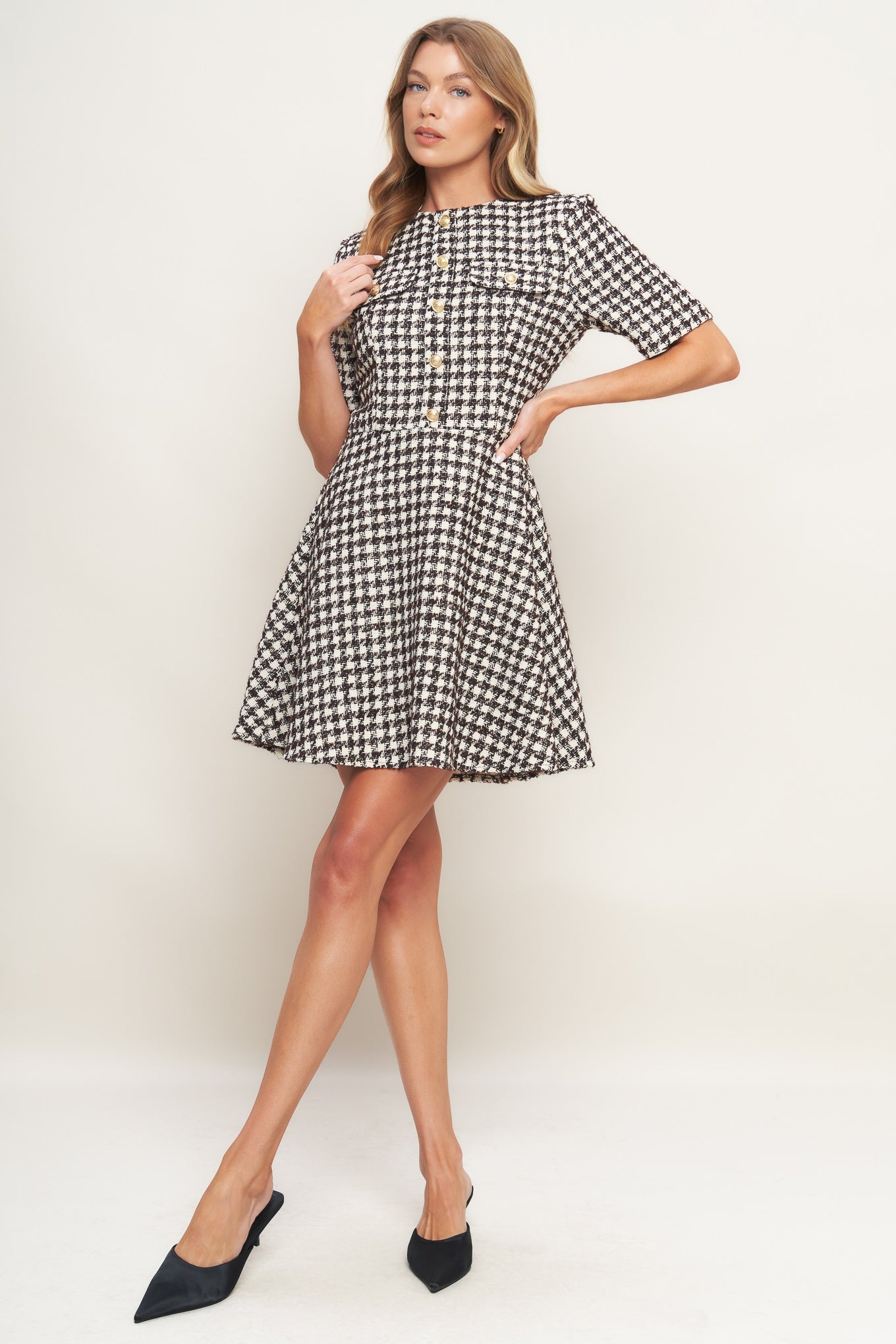 ELEGANT CHECK TWEED MINI DRESS Flying Tomato