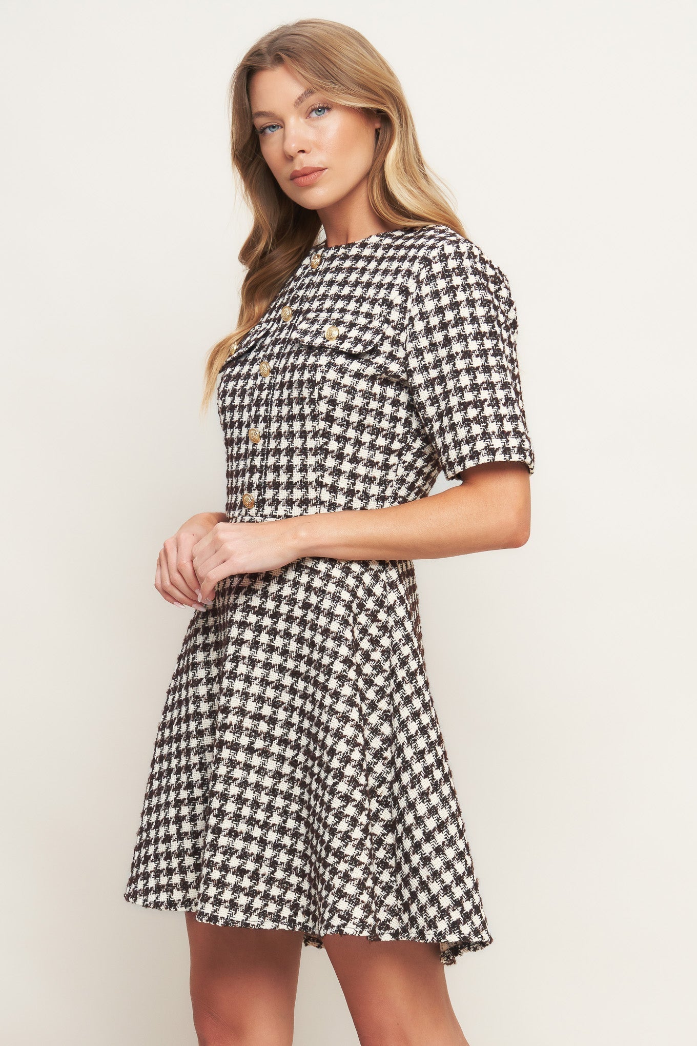 ELEGANT CHECK TWEED MINI DRESS Flying Tomato