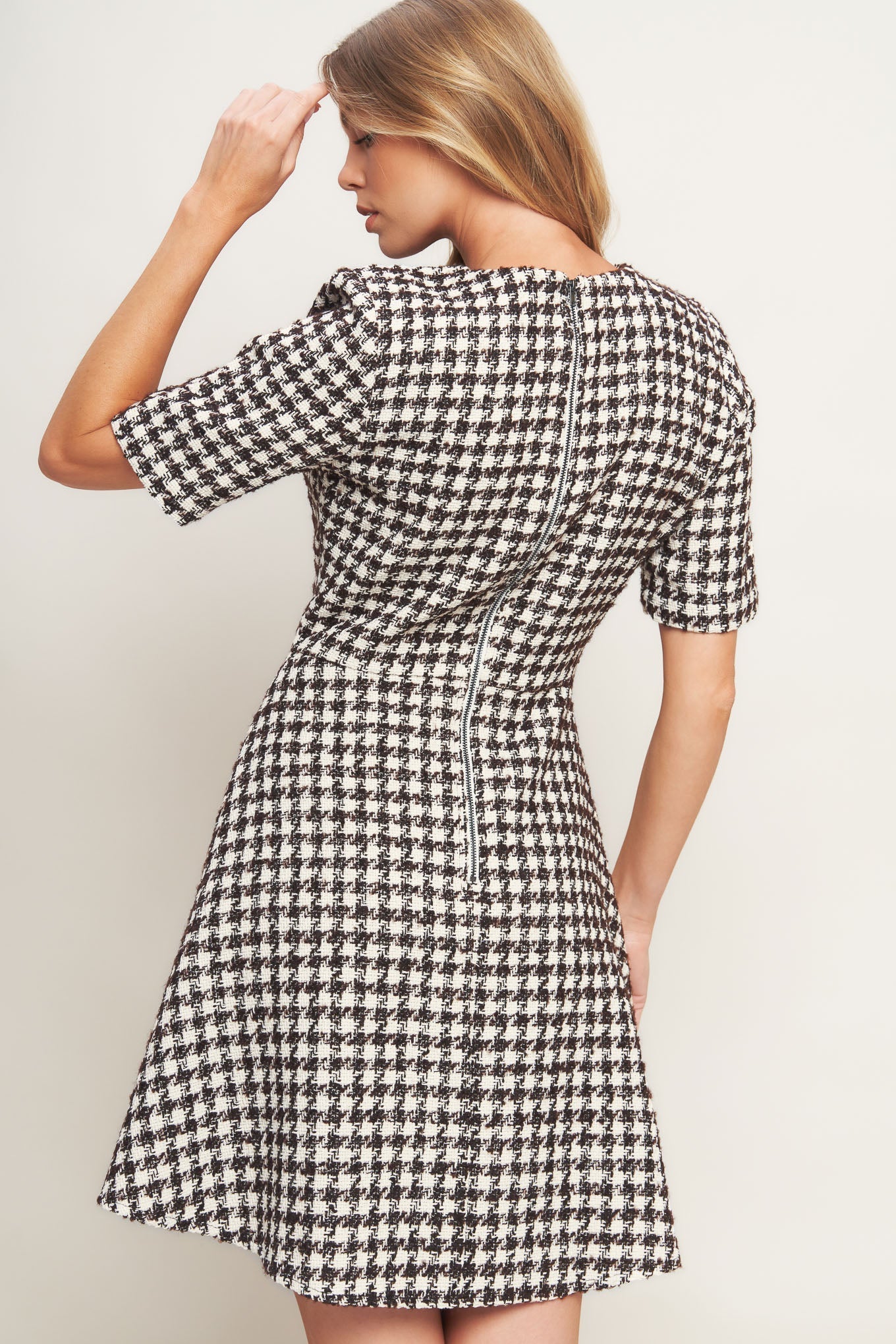 ELEGANT CHECK TWEED MINI DRESS Flying Tomato