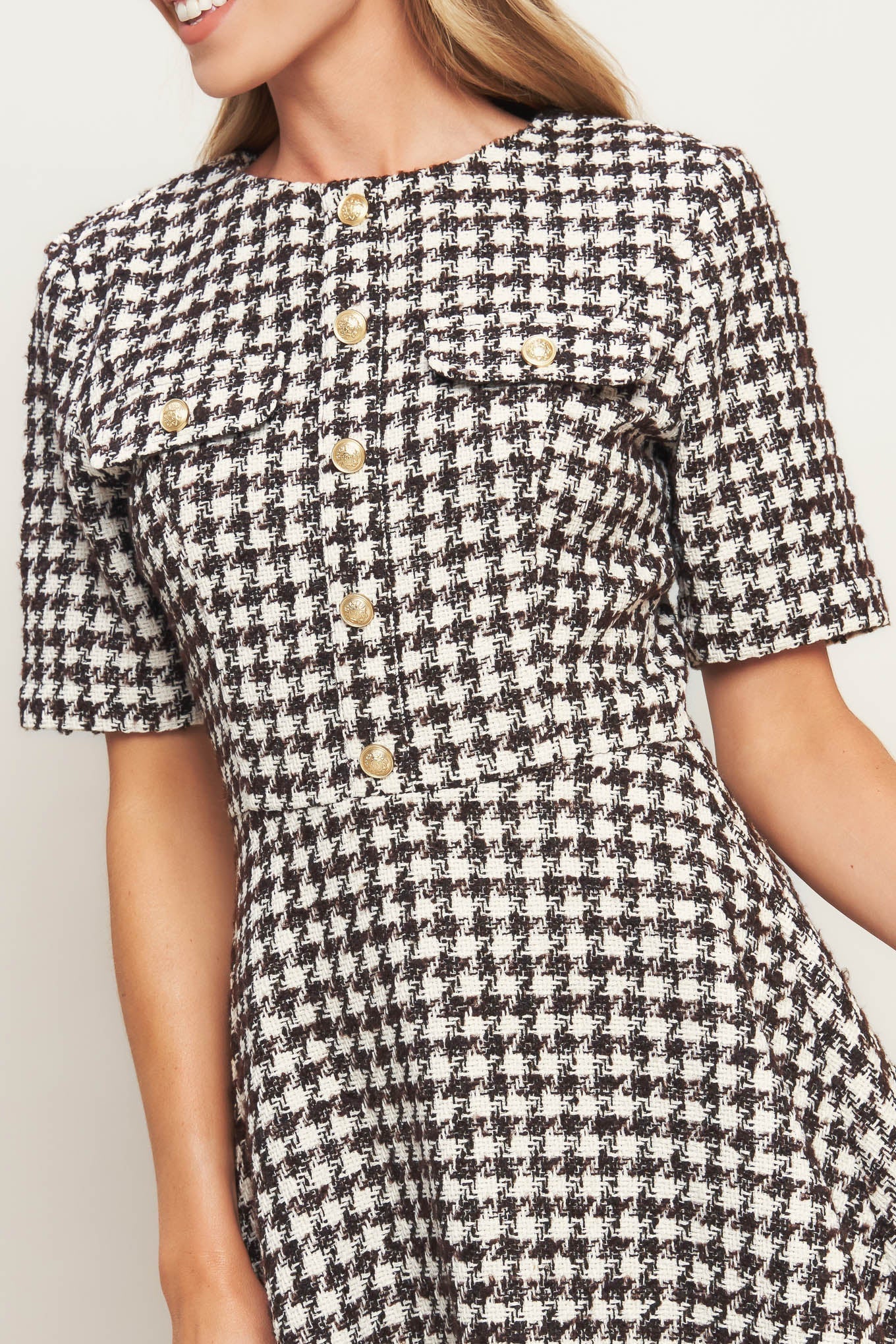 ELEGANT CHECK TWEED MINI DRESS Flying Tomato