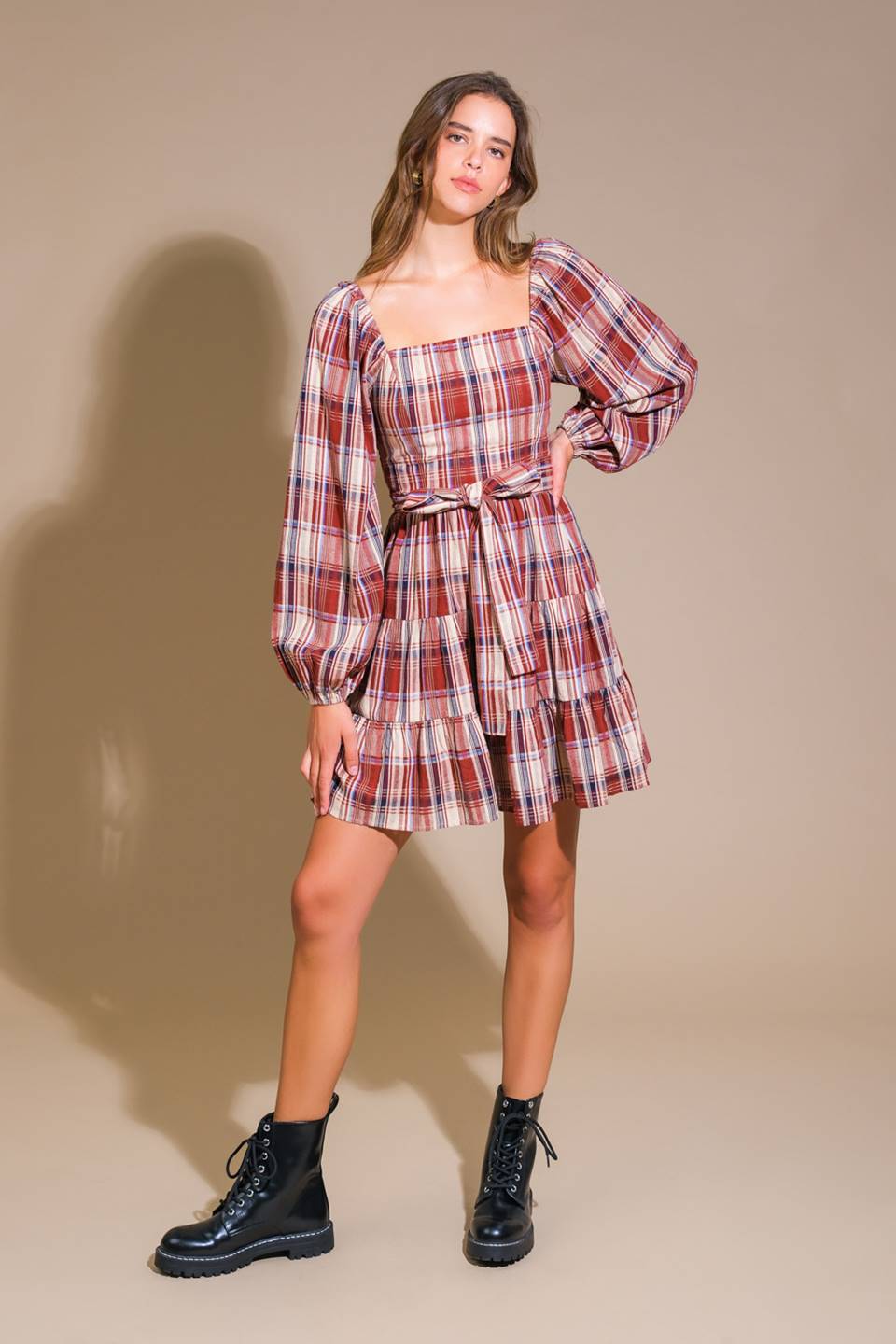 HONEY HUG PLAID MINI DRESS