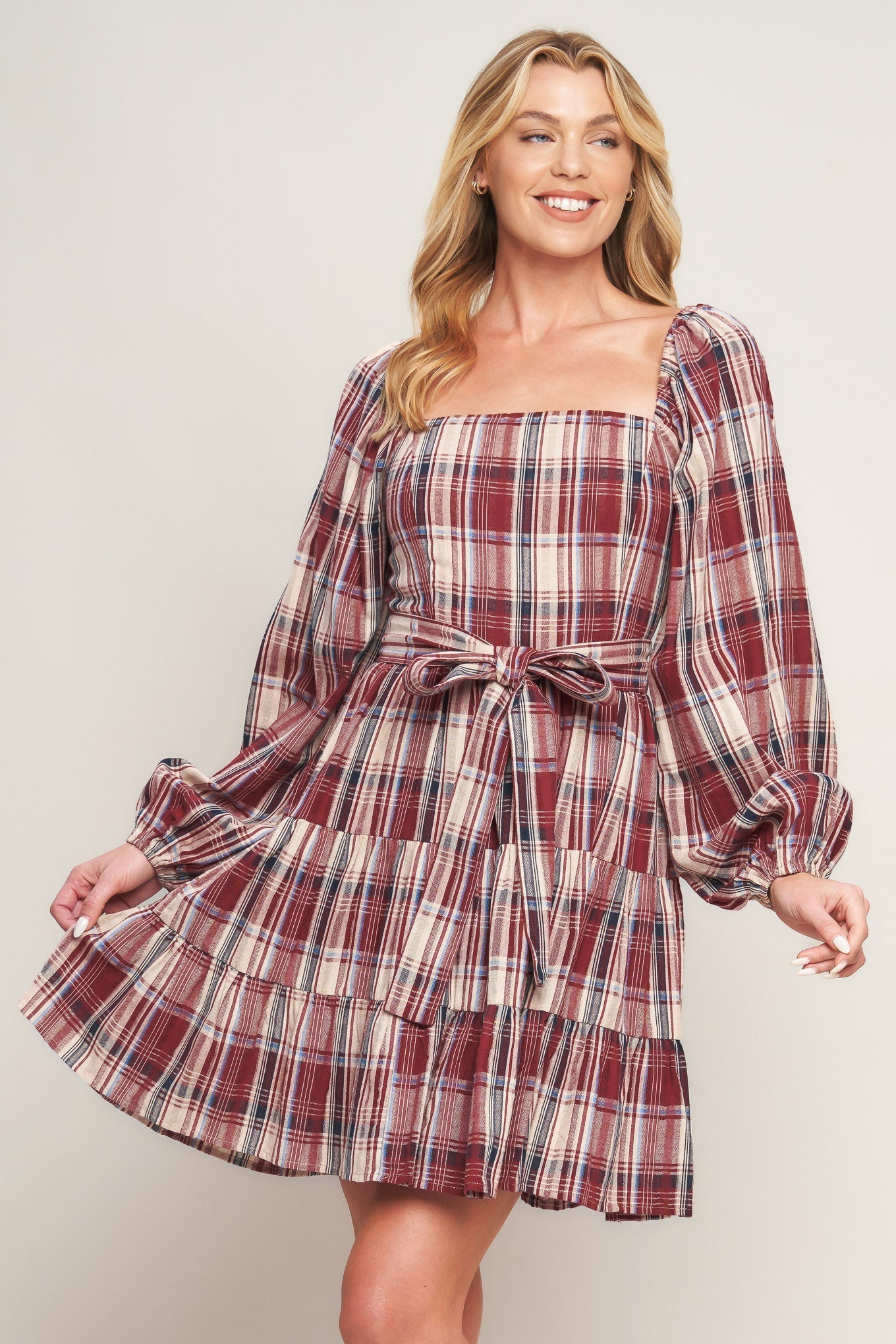 HONEY HUG PLAID MINI DRESS Flying Tomato