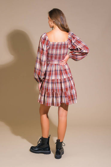 HONEY HUG PLAID MINI DRESS