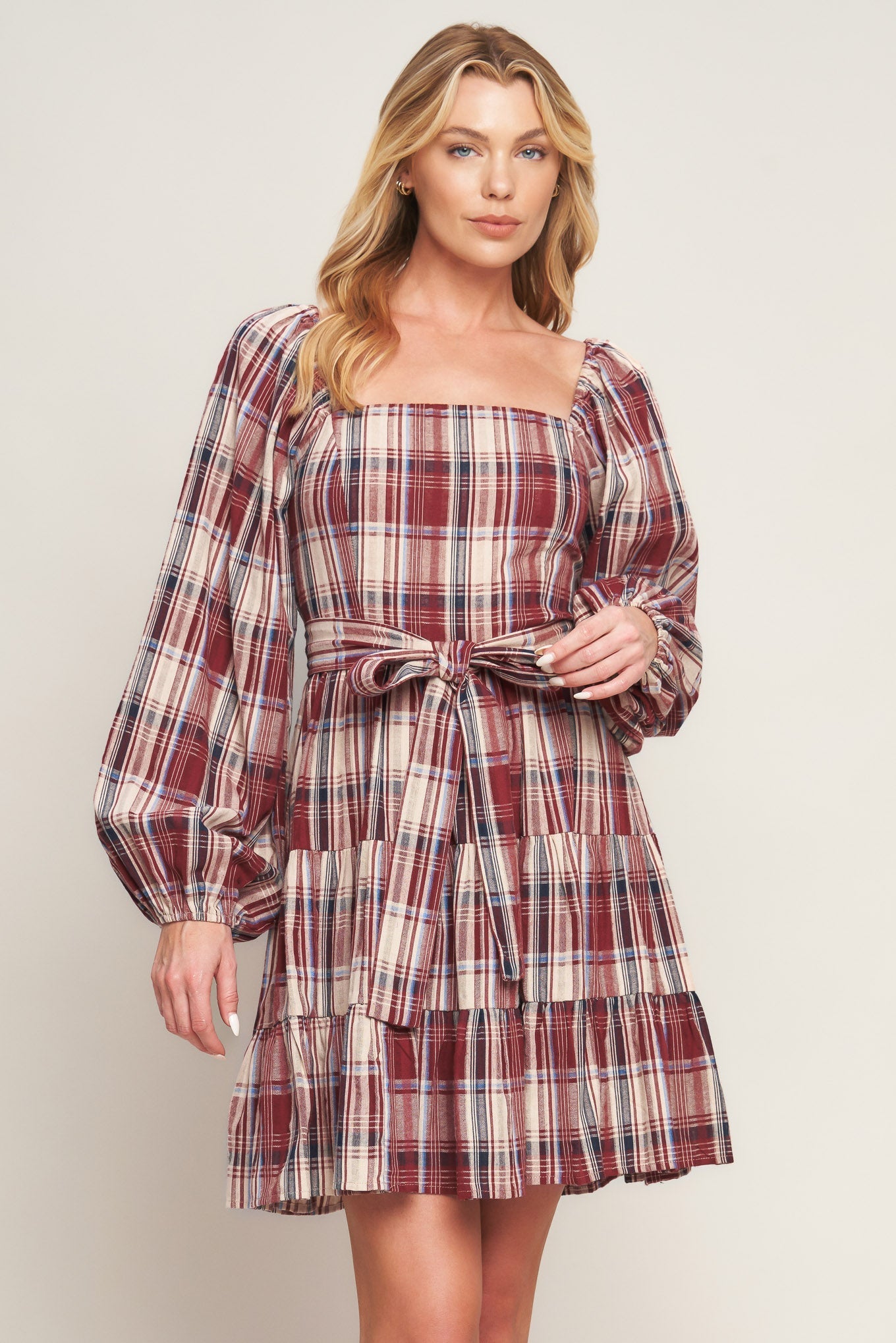 HONEY HUG PLAID MINI DRESS Flying Tomato