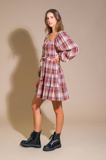 HONEY HUG PLAID MINI DRESS