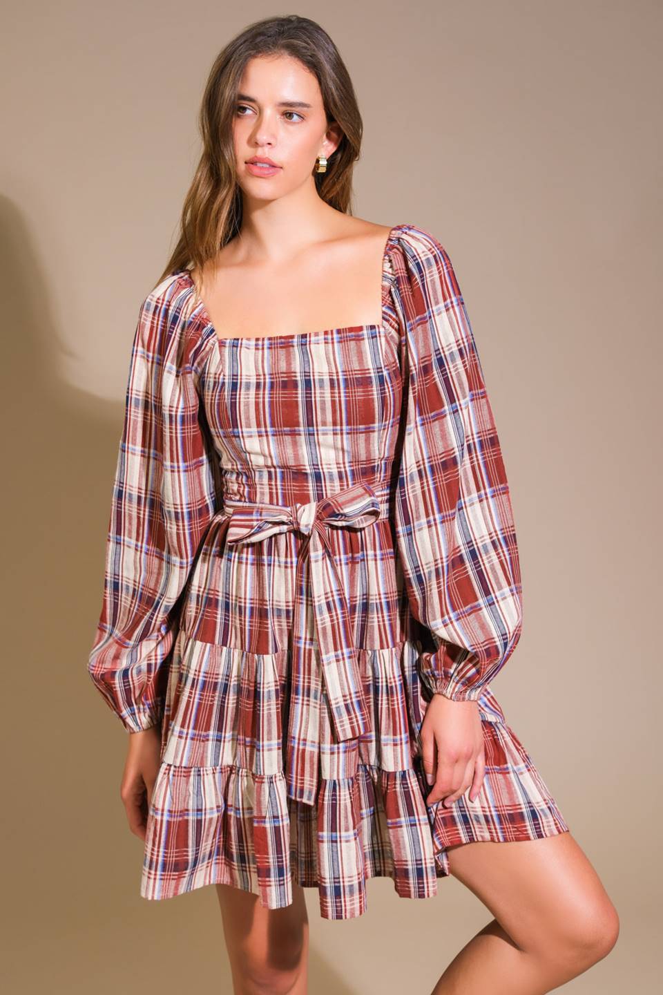 HONEY HUG PLAID MINI DRESS