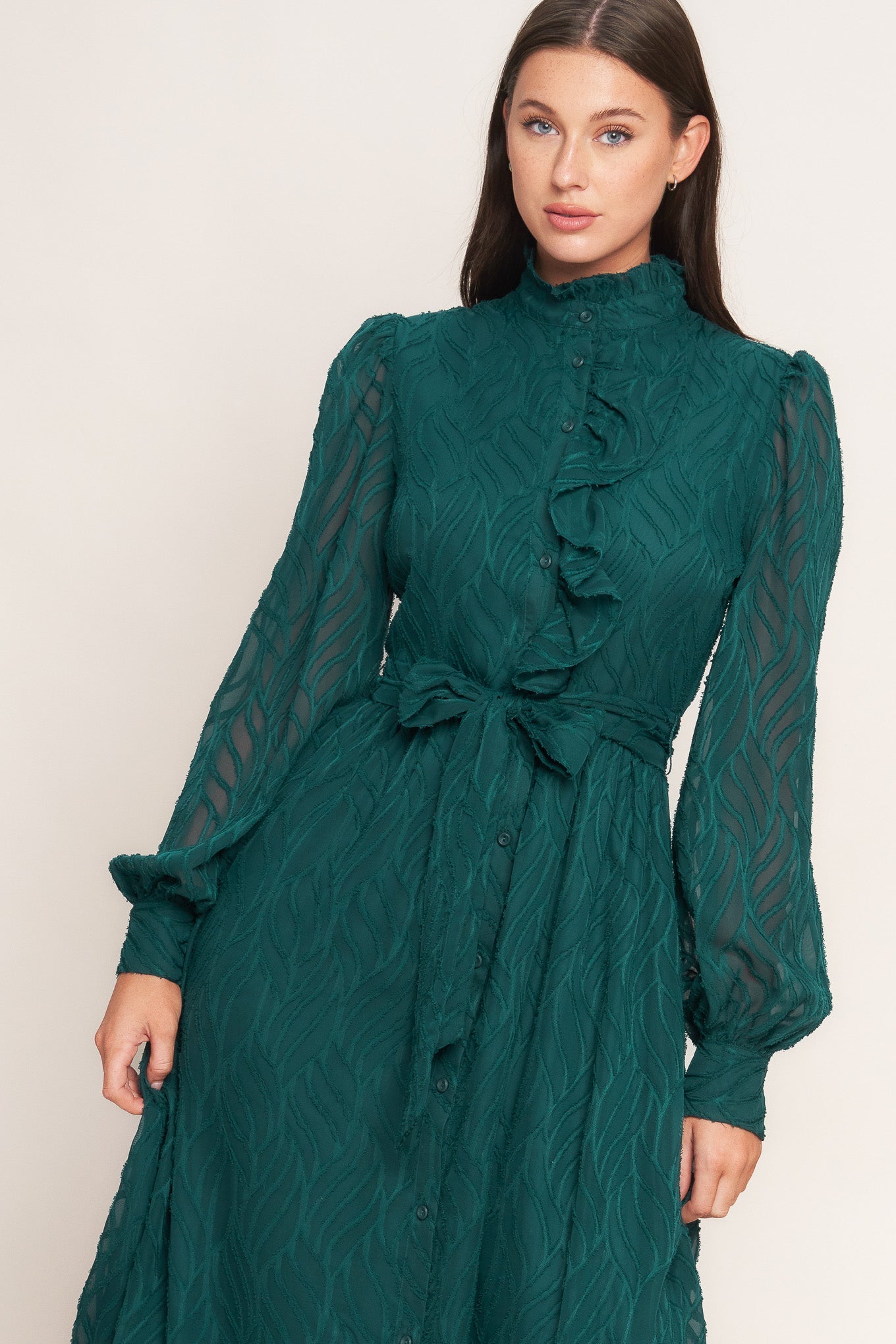EMERALD WHISPER WOVEN MIDI DRESS Flying Tomato