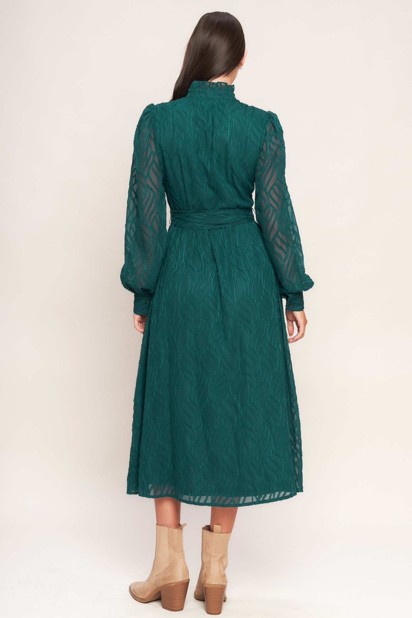 EMERALD WHISPER WOVEN MIDI DRESS Flying Tomato