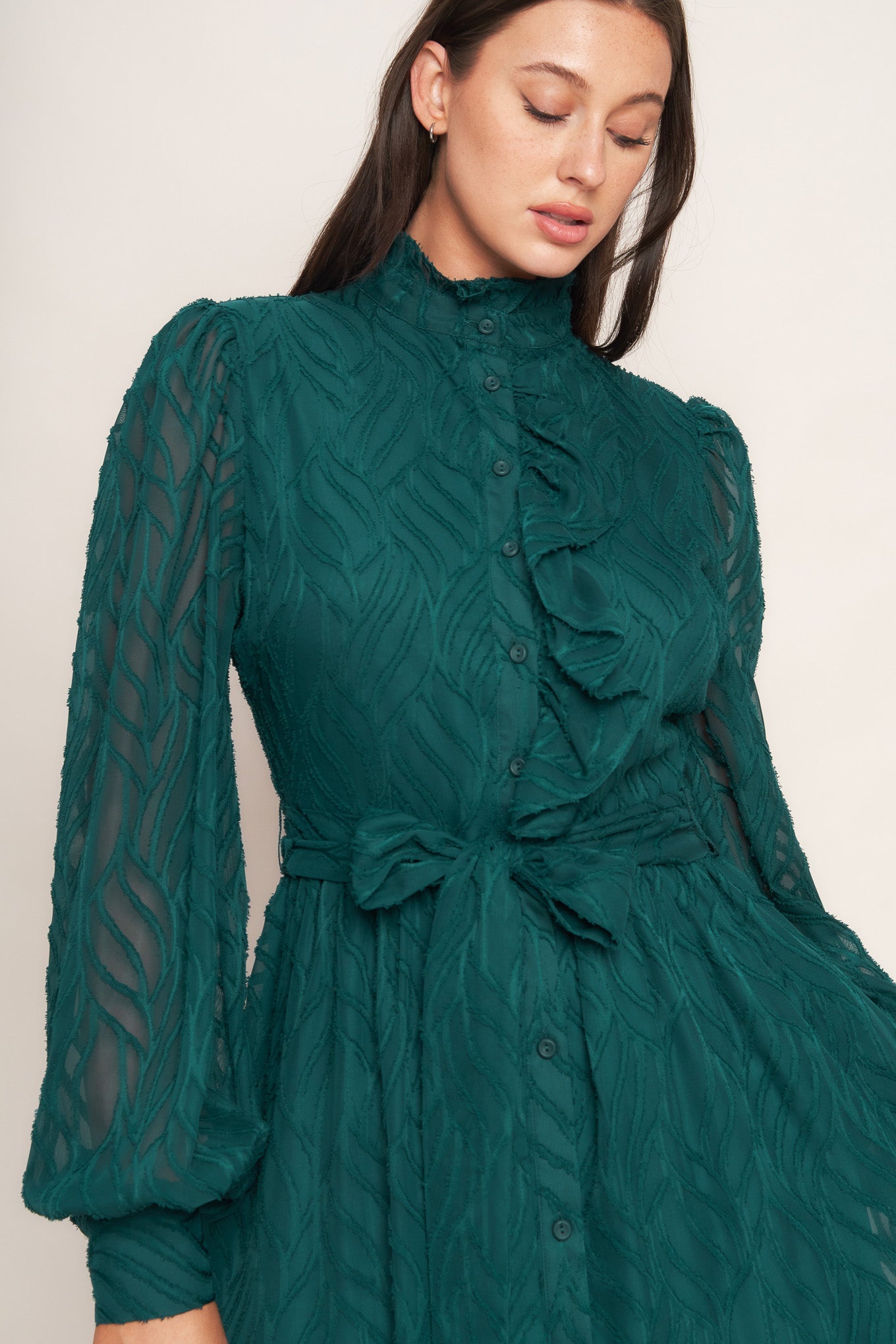 EMERALD WHISPER WOVEN MIDI DRESS Flying Tomato