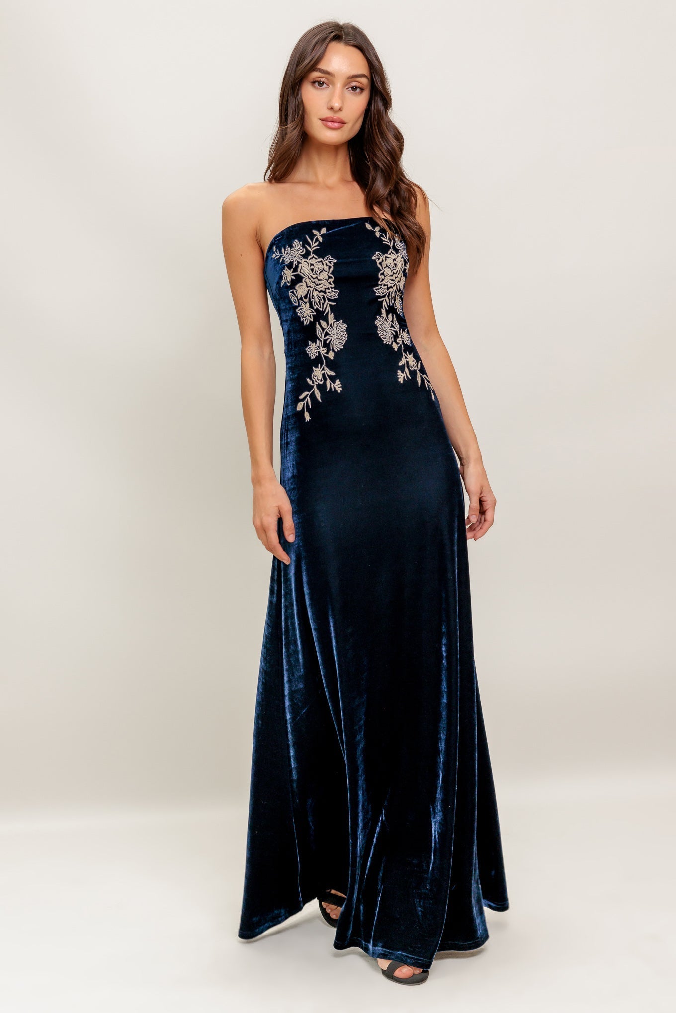 VELVET ELEGIA NAVY MAXI DRESS Flying Tomato