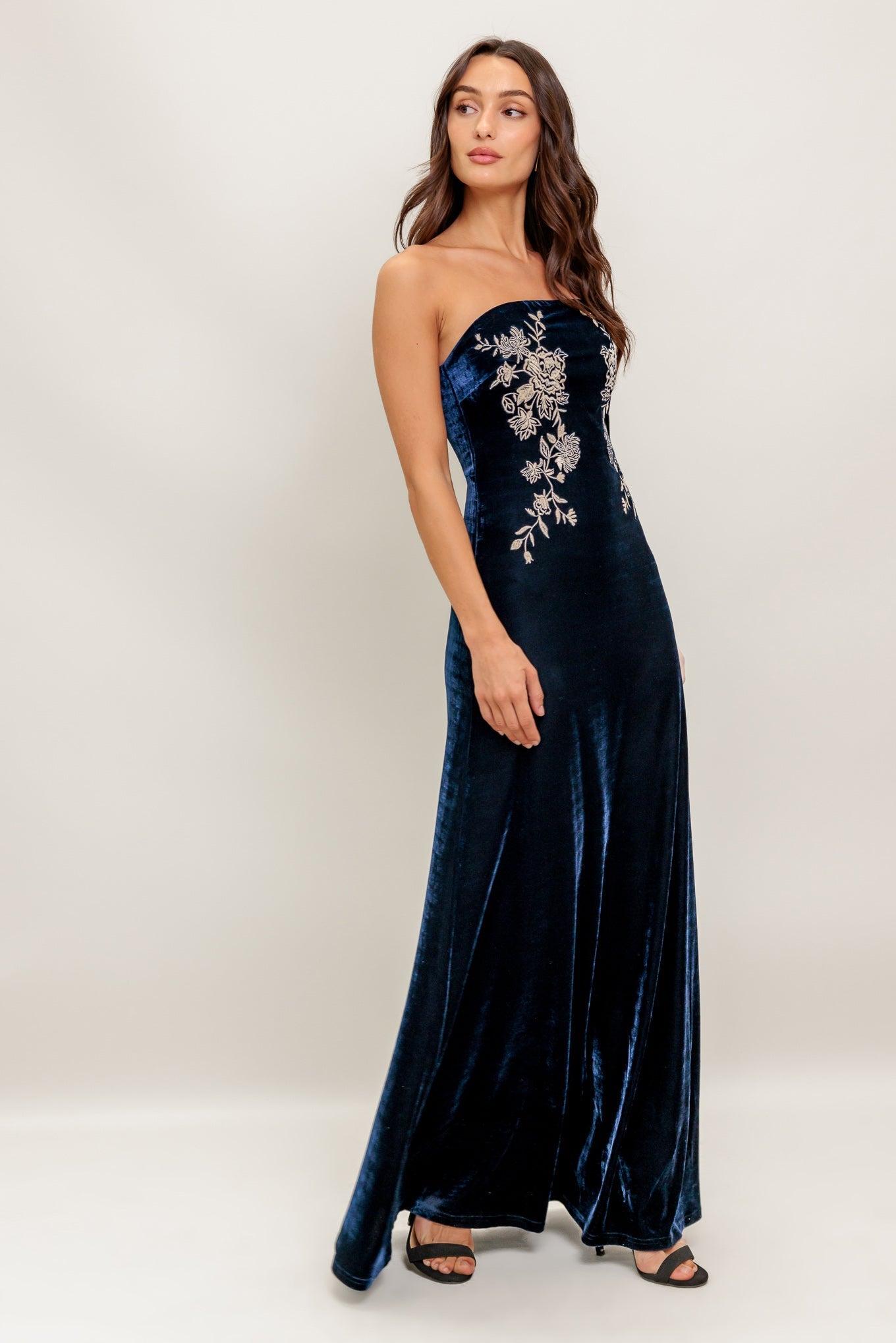 VELVET ELEGIA NAVY MAXI DRESS Flying Tomato