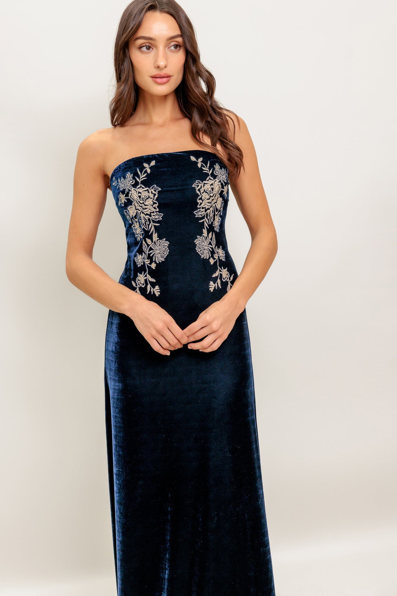 VELVET ELEGIA NAVY MAXI DRESS Flying Tomato