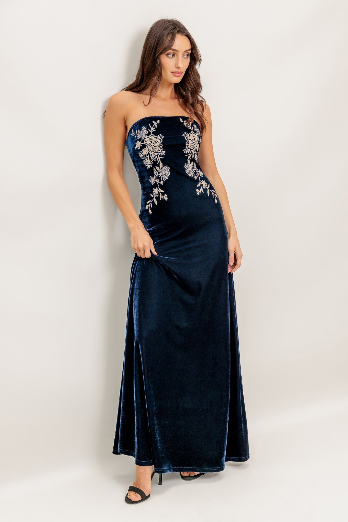 VELVET ELEGIA NAVY MAXI DRESS Flying Tomato
